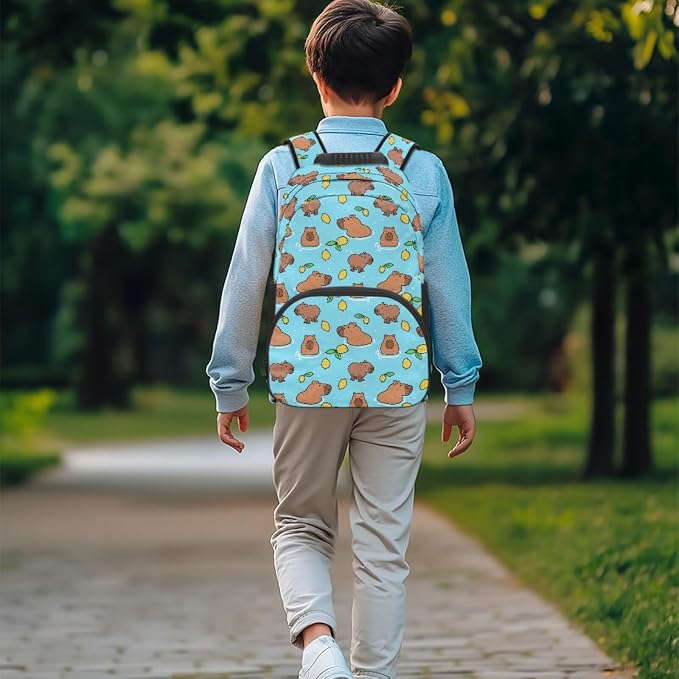 ZFRXIGN Little Capybara Kids Backpack for Boys 8-12 10-12 Bookbag with Cute Pendant 17inch Girls School Bag and Insulated Lunch Box Pencil Case Blue Bagpack Set