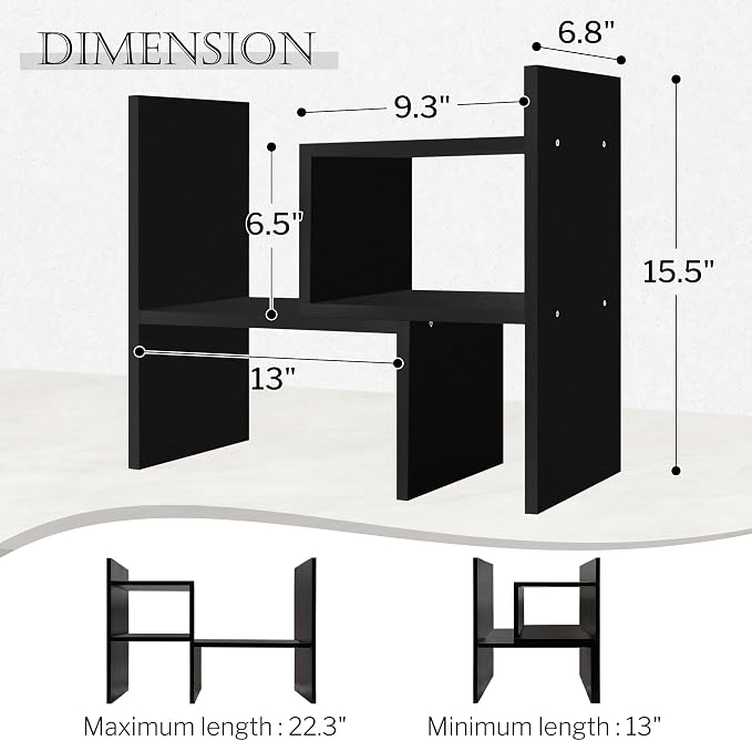 Jerry & Maggie Adjustable Rotatable Wood Desktop Display Shelf Black | Wooden Desk Organizer, Cute Dorm & Cubicle Decor. Stores Makeup & Mini Plants, Space-Saving Storage for Small College Rooms