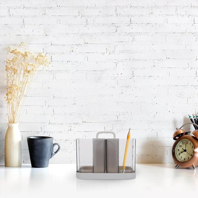 Lurrose Desktop Organizer Rack and Pencil Holder, Large Capacity Removable Desk Storage Caddy, White Multifunctional Supply Organizer for Office and Student Use