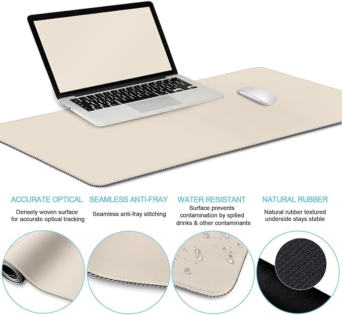 LIMKRIAN Beige Mouse Pad Set, Complete XXL Desk Mat with Ergonomic Keyboard Support & Coaster, Featuring Mouse Pad with Gel Wrist Rest for Pain Relief, Comfortable Home Office Gaming Accessories Gift