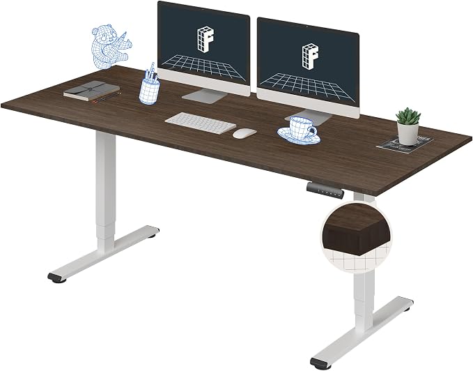 FLEXISPOT E6 Bamboo 3-Stage Dual Motor Electric Standing Desk 72 x 30 Sit Stand Up Desk, Holds 220 lbs, Adjustable Height w/Memory Presets, Solid Walnut Bamboo Desktop & White Frame, Ships in 2 Boxes