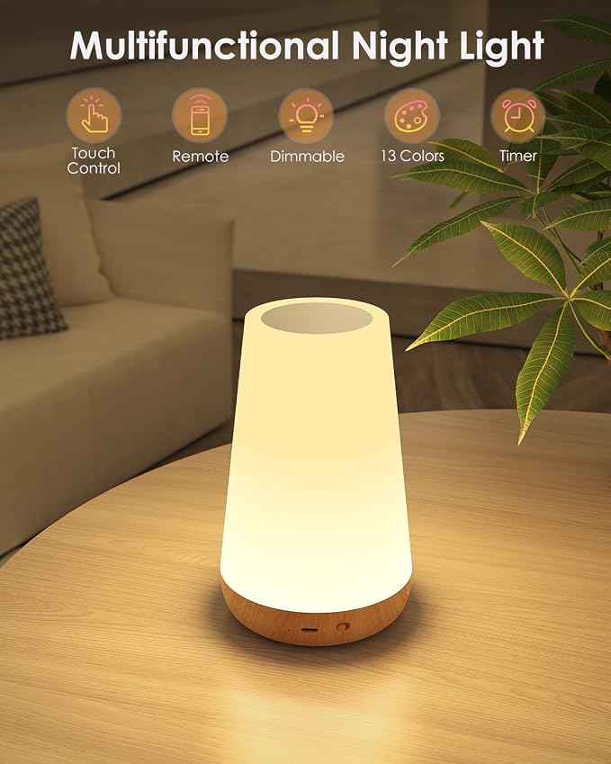 Night Light for Kids Set of 2, Rechargeable Lamp for Nursery with Timer & Memory, Dimmable Touch Lamp with Remote, Warm Night Lamp with 5 Brightness & 13 RGB Color for Baby Adult Gift