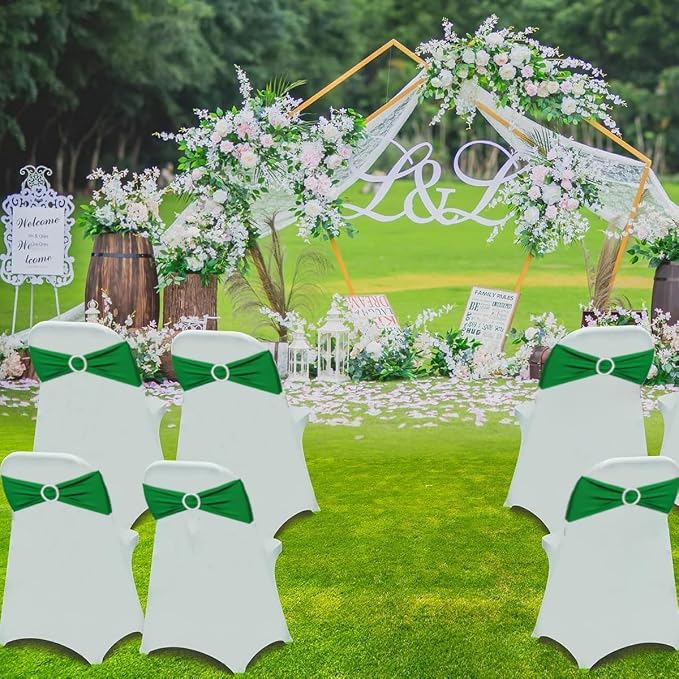 Tvoip 10PCS Chair Cover Stretch Band with Buckle Slider Sashes Bow Wedding Banquet Chair Decoration (Green)