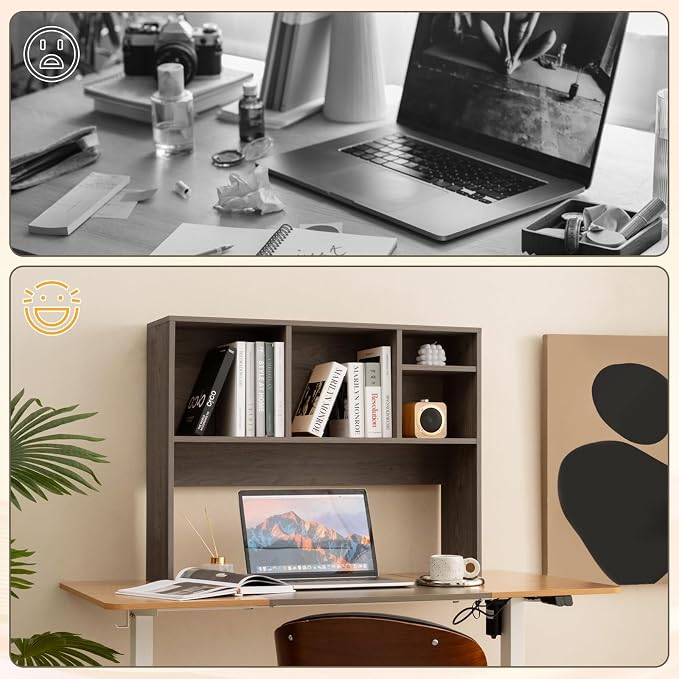 Tangkula Desktop Bookshelf, Countertop Storage Hutch with 4 Shelves for Computer Desk, Desktop 2-Tier Display Rack, Multipurpose Wood Desk Hutch Storage Organizer for Dorm Office Home