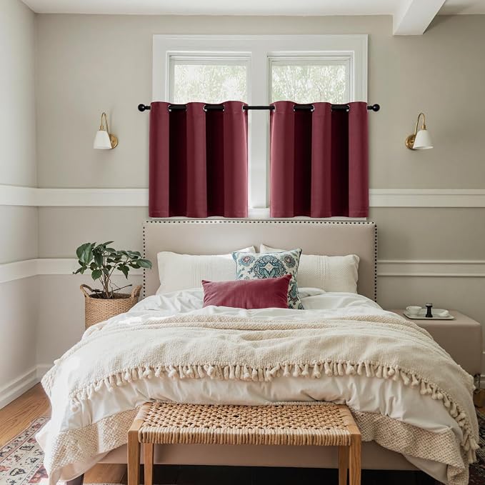 MIULEE Blackout Curtains for Bedroom Living Room 2 Panels, Thermal Insulated Room Darkening Drapes Grommet Noise Reducing Light Blocking Window Treatments 36 Inches Long 40x36 Inch Burgundy Red