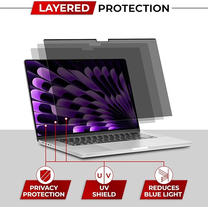 Magnetic Privacy Screen for MacBook Air 13 & 13.6 Inch (2022-2025, M2, M3, M4) Patented Removable Laptop Privacy Filter Shield and Protector