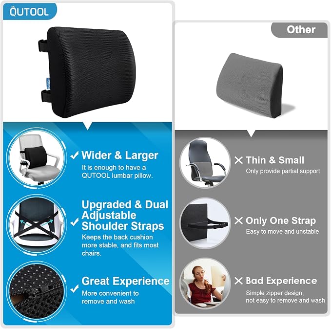 Lumbar Support Pillow for Office Chair, Office Home Essentials,Gifts for Mom,Dad, Back Support Pillow for Car, Chair Cushions,Back Pain Relief Improve Posture,Mesh Cover Double Adjustable Straps