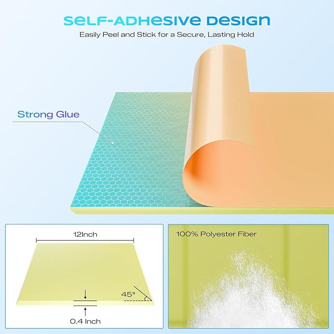12 Pack Self-Adhesive Acoustic Panels, 12" X 12" X 0.4" High-Density Polyester Sound Proof Foam Panels for Walls, Soundproof Wall Panels for Home & Office (Light Yellow)