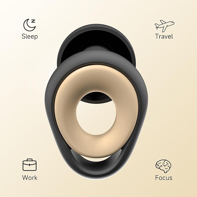 Ear Plugs for Sleeping Noise Cancelling Earbuds, Reusable Silicone Earplugs for Sleeping, High Fidelity with Mute Layer for Snoring Solution for Travel,Focus,45dB Noise Reduction (Black-Beige)