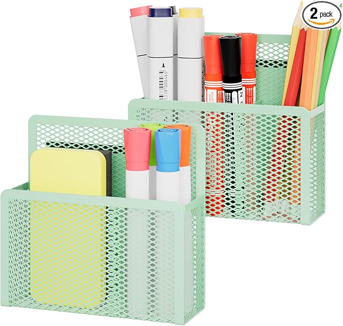 Marbrasse Magnetic Dry Erase Marker Holder, Mesh Pen Holder for Whiteboard，Magnet Pencil Organizer Storage for Refrigerator Locker Accessories Organizer for Home, School and Office(Green)