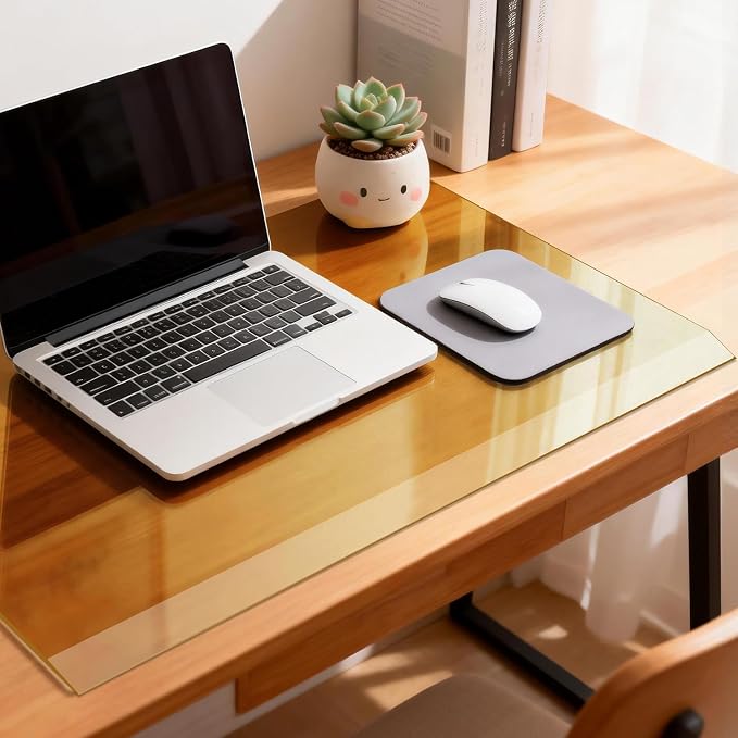 VASUHOME 24" x 18" Brown Tempered Glass Desk Mat with Beveled Edge - Ergonomic Desk Protector, Dry Erase Surface, Ideal Table Top Protector for Home & Office