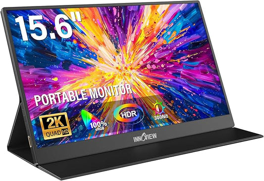 InnoView Portable Monitor 15.6" 2K QHD for Laptop with Protective Sleeve, Built-in 90° Adjustable Stand USB C HDMI Ultra-Slim Portable Laptop Monitor for MacBook Phone PS Xbox Switch
