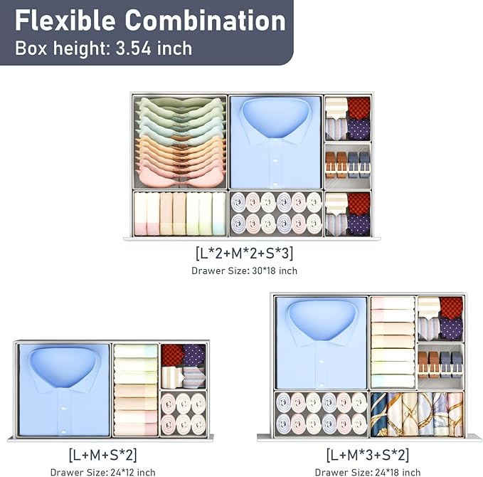 DIMJ Drawer Organizer Clothes 26 Pack - Foldable Baby Organizers and Storage & Closet Organizers for Bedroom, Closet - Nursery Organization Dresser Dividers for underwear, Sock,Bra, Belt, Tie,White