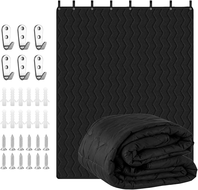 Sound Dampening Blanket 96" x 80" - Lightweight Automotive-Grade Acoustic Soundproof Curtain with Grommets, Hanging Loops & Wall Hooks, Noise Blocking Blanket for Doorway, Home Office & Studio – Black