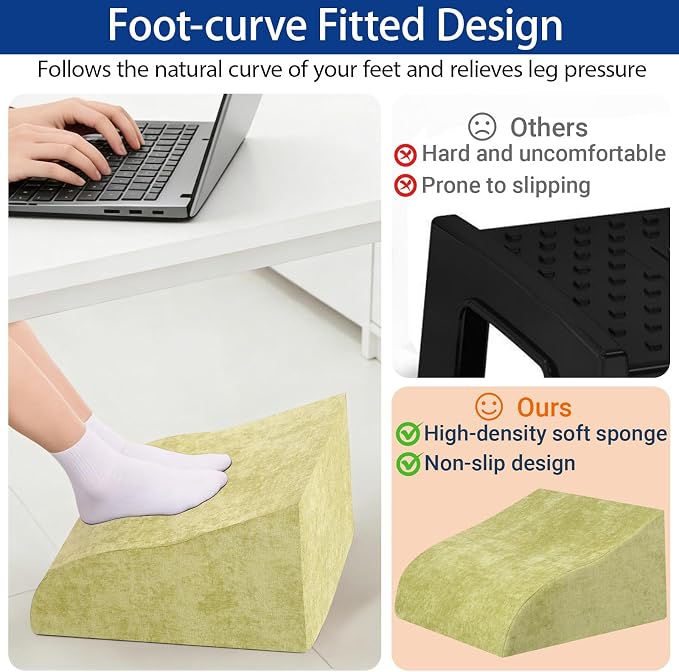 Foot Rest for Under Desk at Work, Ergonomic Under Desk Footrest with Washable Cover for Office, Home & Gaming Leg Elevation Pillow Fruit Green