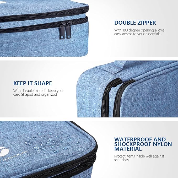 Travel Electronics Organizer, Waterproof Cable Organizer Bag for Electronic Accessories Double Layer Large Shockproof Cable Storage Bag for Cord, Power Bank, Tablet(Up to iPad 11 inch) - Denim blue