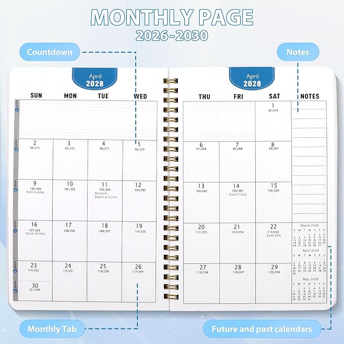 5-Year Monthly Planner 2026-2030, A5 Size, 60-Month Calendar with to-Do List, Spiral Bound Writing Plannner
