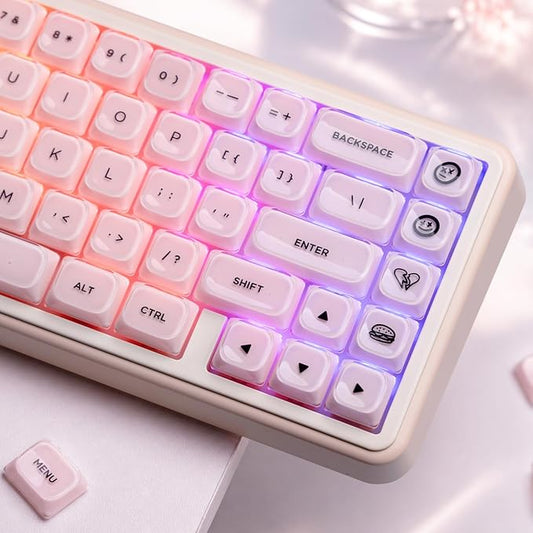 Womier Low Profile Keycaps, Jelly Pink Keycaps, Shine Through Key caps | 127 Keys Custom Keycaps for Mechanical Keyboard 60% 65% 75% 80% 100% Cherry Gateron MX Switches