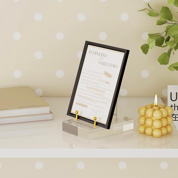 SVENJBB Acrylic Easel Display Stand with Adjustable Gold-Toned Pegs – Crystal Clear Acrylic with Floating Appearance, Ideal for Photos, Cookbooks, Invitations, and Plates, 2Pack