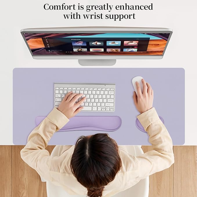Mouse and Keyboard Pad, 3-in-1 Desk Mat Set, Wrist Rest for Computer Keyboard, Ergonomic Keyboard Wrist Rest Set for Office Home Decor(Lavender, 31.5" x 15.7")
