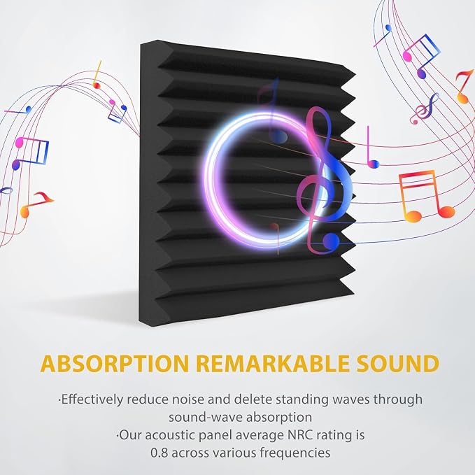 98 Pack Acoustic Foam Panels, 1" x 12"x 12" Sound Proof Foam Panels For Wall Fire Resistant, Noise Cancelling Dampening Sound Absorbing Black Wedge Panels For Studio Recording & Office & Home