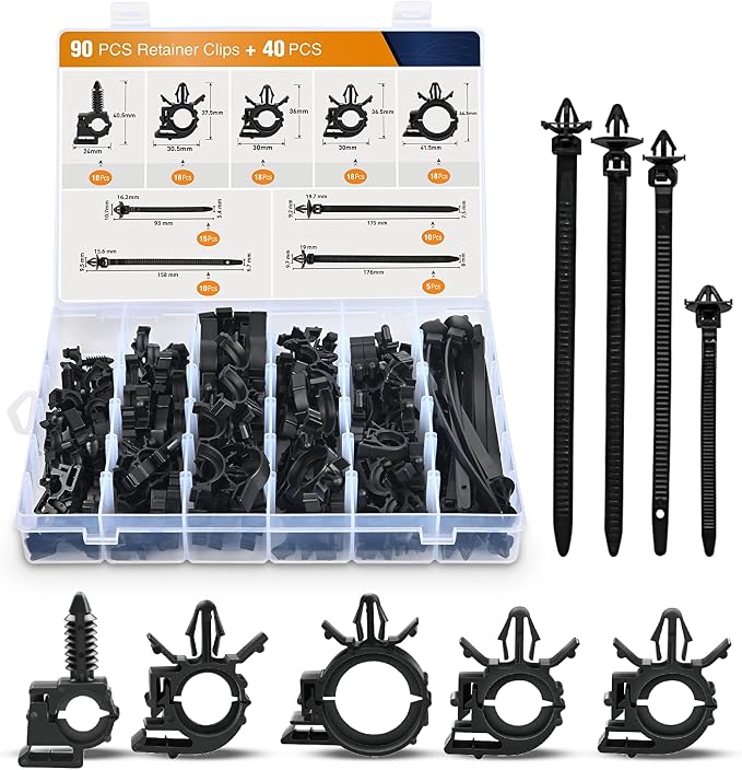 GOOACC 130Pcs Car Wire Loom Routing Clips Assortment - 9 Different Sizes Universal Wiring Harness Routing Clip Replacement Parts for Honda GM Mazda