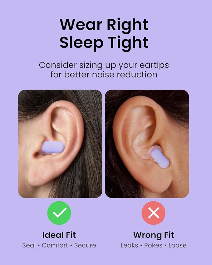 Dream Ear Plugs for Sleeping Noise Reduction Silicone Ear Plugs with Patented Qufits Eartips and Carry Case, Reusable Earplugs for Sleep, Work, Deep Focus and Travel - Lilac