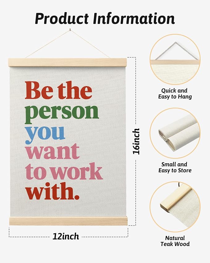 FGFK Be the Person You Want to Work with Inspirational office Framed hanging Canvas wall art Poster Prints decor for women,Colorful Motivational posters office decorations for work,12x16 Inch