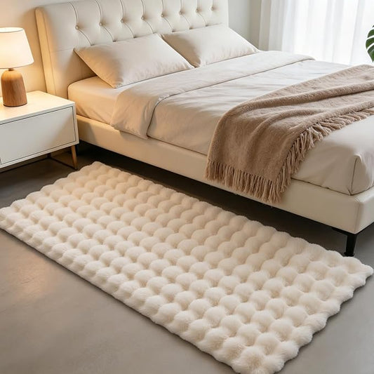 Creamy White Rabbit Plush Rug 2'x6', Fluffy Shaggy Area Rug for Nursery & Kids Room, Faux Fur Carpet for Girls Bedroom, Living Room, Teen Decor