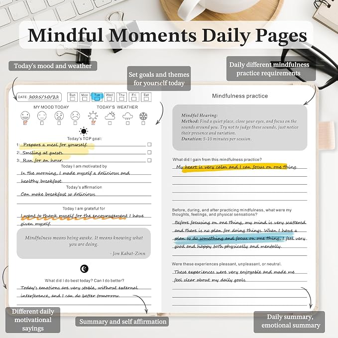 5 MINUTES A DAY Mental Health Journal for Women & Men: A Guided Mindfulness & Goal-Setting Workbook to Reduce Stress, Practice Daily Gratitude & Build Self-Care Habits | Linen Hardcover, Beige