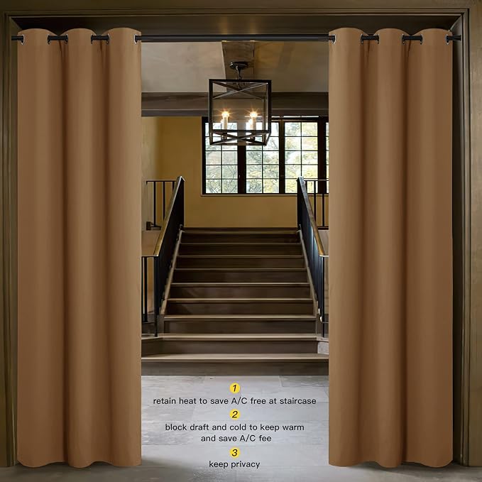 NICETOWN Door Curtain for Doorway Privacy, Curtains 120 Inch Length, Room Divider Curtain Cover, Blackout Temporary Insulated Closet Drapes for Bedroom (Gold Brown, 1 Panel, 10ft Tall x 5ft Wide)