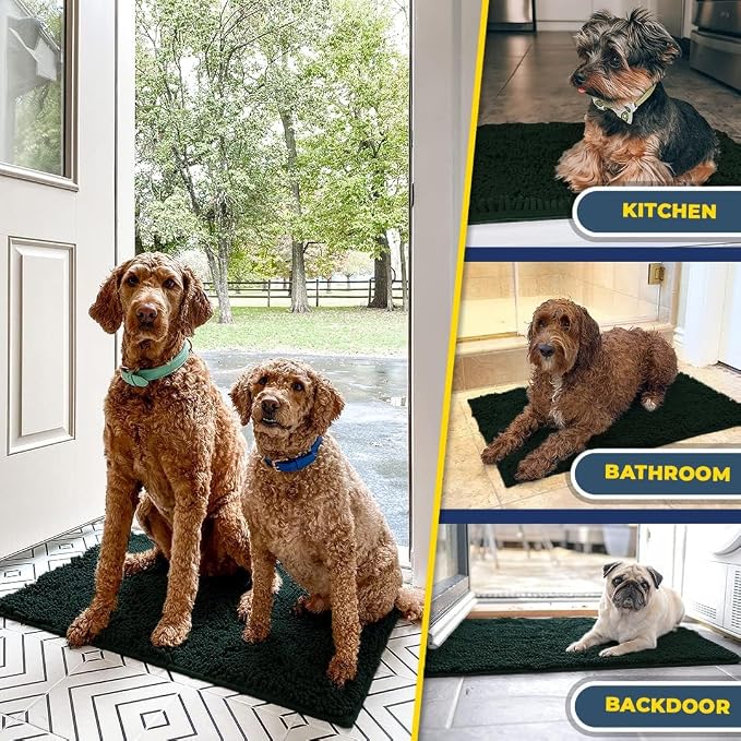 Muddy Mat® | Super Absorbent Door Mat Indoor, Microfiber Quick Dry Chenille Entryway Rug, Non-Slip Front Door Mat, Indoor Mats for Entryway, Machine Washable Pet Rug, Hunter Green 16" x 24"