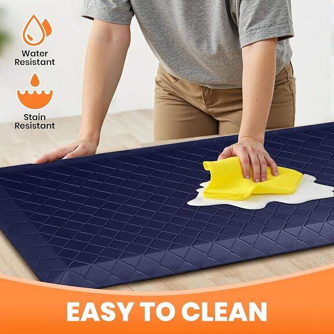 4/5 Inch Extra Thick Kitchen Mats for Floor,Non Slip Anti Fatigue Kitchen Rugs,Waterproof Stain Resistant Sink Mat,Cushioned Standing and Comfort Mats for Office (17"x47" Blue)