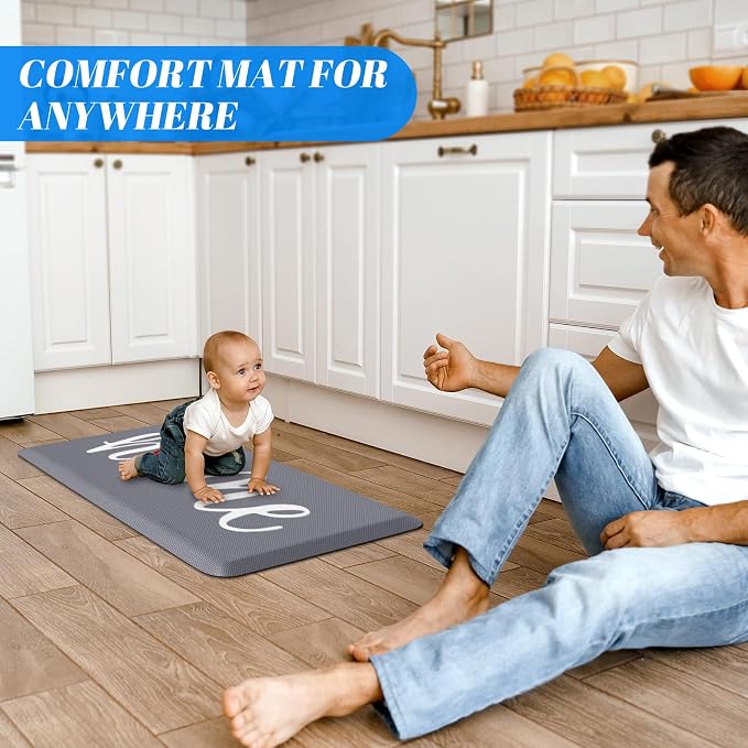 HappyTrends Kitchen Mat Cushioned Anti-Fatigue Rug Non-Slip Kitchen Rugs Stain Resistant Ergonomic Comfort Mat for Floor, Office, Sink, Laundry (17.3"x 28", Grey)