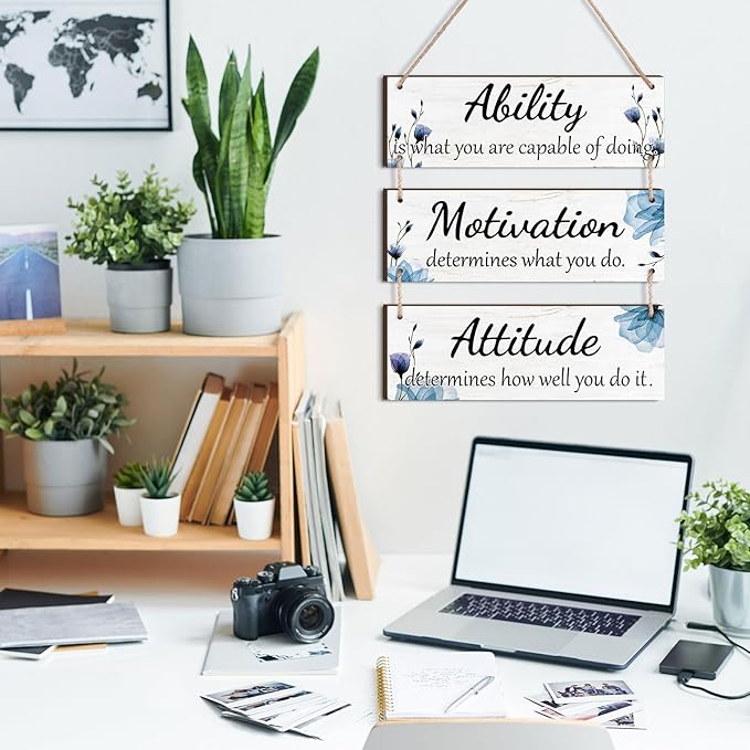 Jetec Office Wall Decor Sign Inspirational Motivational Plaques with Sayings Rustic Wooden Hangings Ability Sign for Coworker Holiday Gift Office Home Artwork Decoration(Blue)