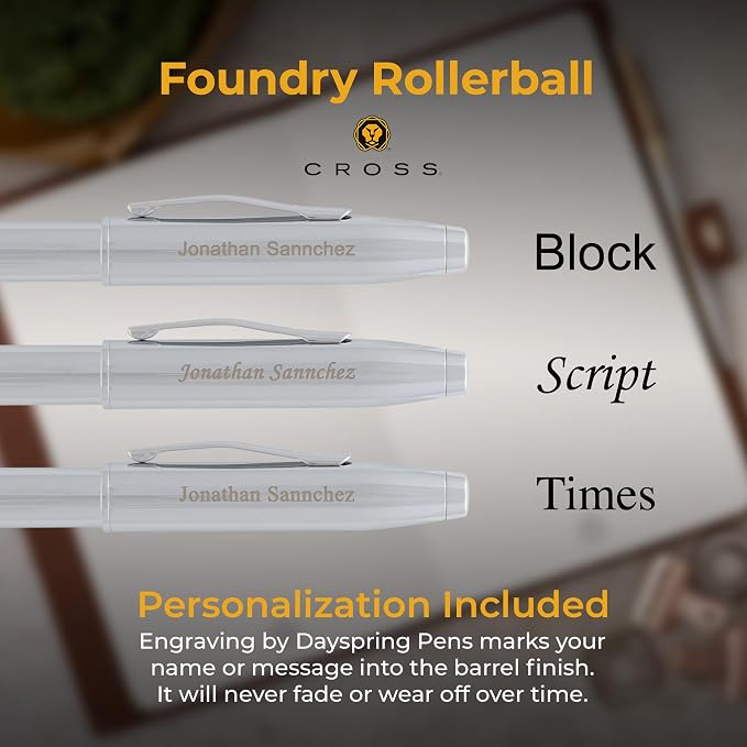 Cross Foundry Rollerball Pen, All-Chrome Finish, Custom Engraved — Graduation, Promotion, Onboarding, or Corporate Team Gift