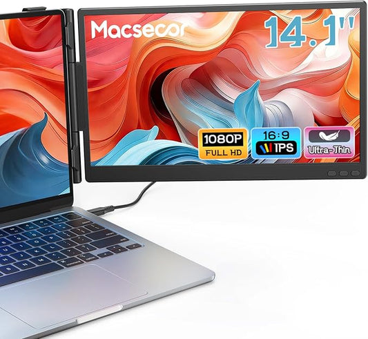 Macsecor Laptop Screen Extender, 14.1'' FHD 1080P Ultra-Slim Portable Monitor for Laptops, USB-C/HDMI Travel Monitor Extender Plug & Play for 13"-16" Laptop, Compatible with Wins/Mac/Android/Chrome