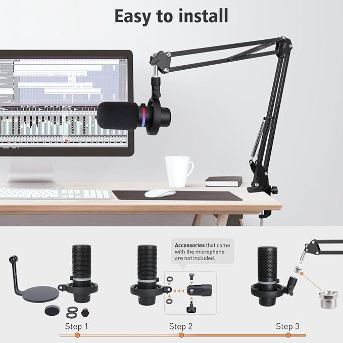 HyperX DuoCast Boom Arm - HyperX Microphone Arm Compatible with HyperX DuoCast, Mic Arm with Microphone Cover, Improve Sound Quality, Microphone Arm for DuoCast by SUNMON