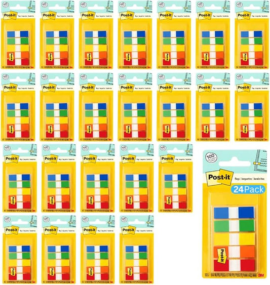 Post-it Flags in Portable Dispenser, 100 Flags/Pack, .47 in x 1.7 in, 20 Each of Red, Bright Orange, Yellow, Green, and Blue (683-5CF) - 24 Pack