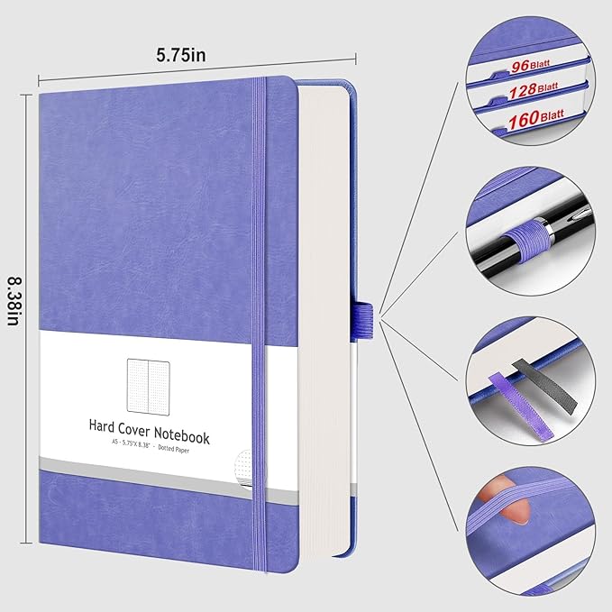 AHGXG Dotted Journal - 320 Numbered Pages Dot Grid Notebook A5 Thick Journal, 100gsm Thick Dotted Paper, Leather Hardcover,Inner Pocket, 5.75'' × 8.38'', Light Green
