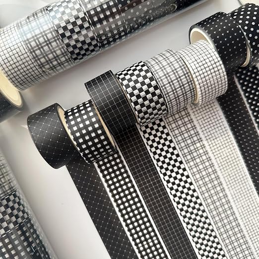Black Grid Washi Tape Set 8 Rolls Plaid Decorative Masking Tapes for Arts, DIY Crafts, Journals, Planners, Scrapbook, Wrapping