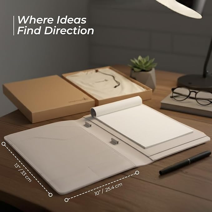 Wanderings Vintage Leather Padfolio - 10" x 13" - Professional Organizer and Resume Folder Antique Leather Document Portfolio with Writing Pad. Ideal Gift for Men and Women - Oat Color