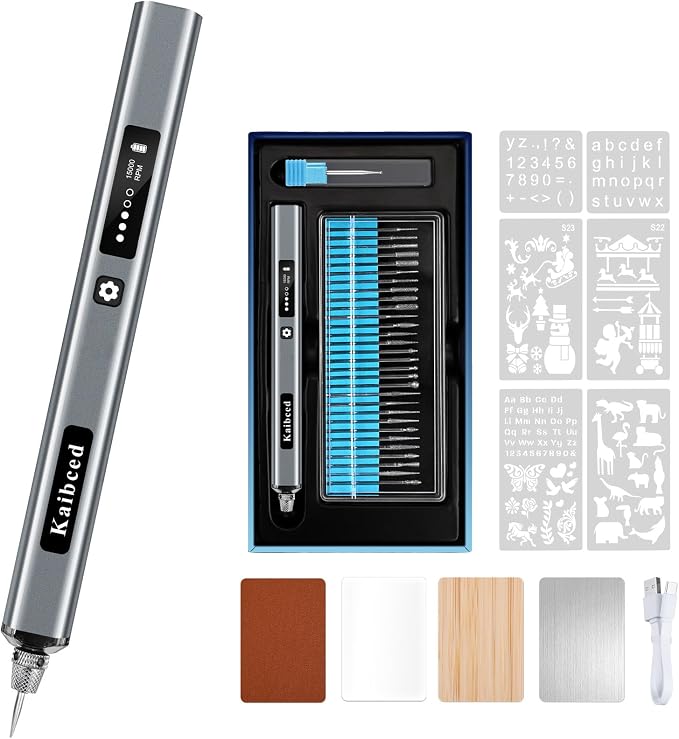 Engraving Pen, Ultimate Cordless Engraving Pen for Artists & DIYers - Engrave 60+ Surfaces - Beginner Friendly- 30 Bits & Mastery Guide (Pewter)