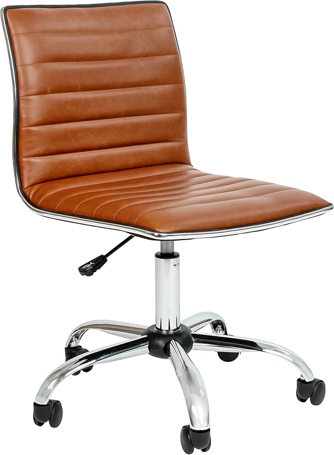 Flash Furniture Alan Office Task Chair - Brown Vinyl - Chrome Frame - Armless - Ribbed Back and Seat - Low Back Design