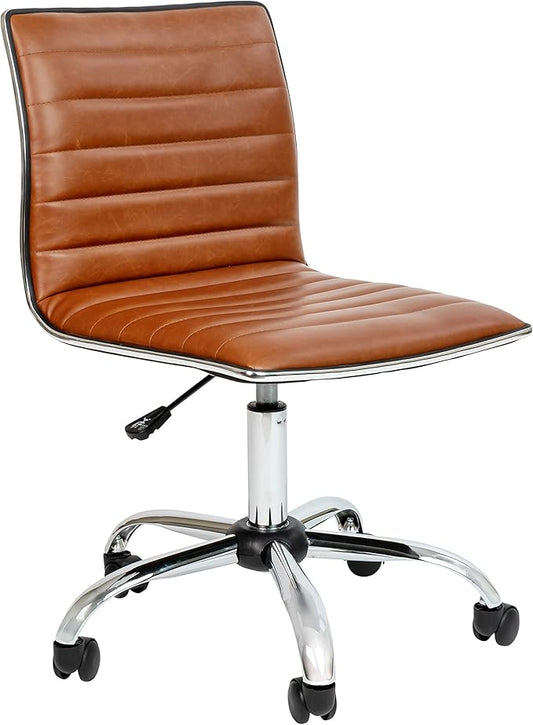 Flash Furniture Alan Office Task Chair - Brown Vinyl - Chrome Frame - Armless - Ribbed Back and Seat - Low Back Design