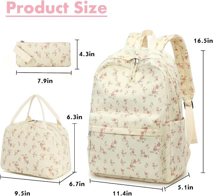 Bluboon School Backpack Set Girls Womens Laptop Bookbag Casual Daypack Fits 15 inch Laptop with Lunch Tote Bag and Pencil Bag