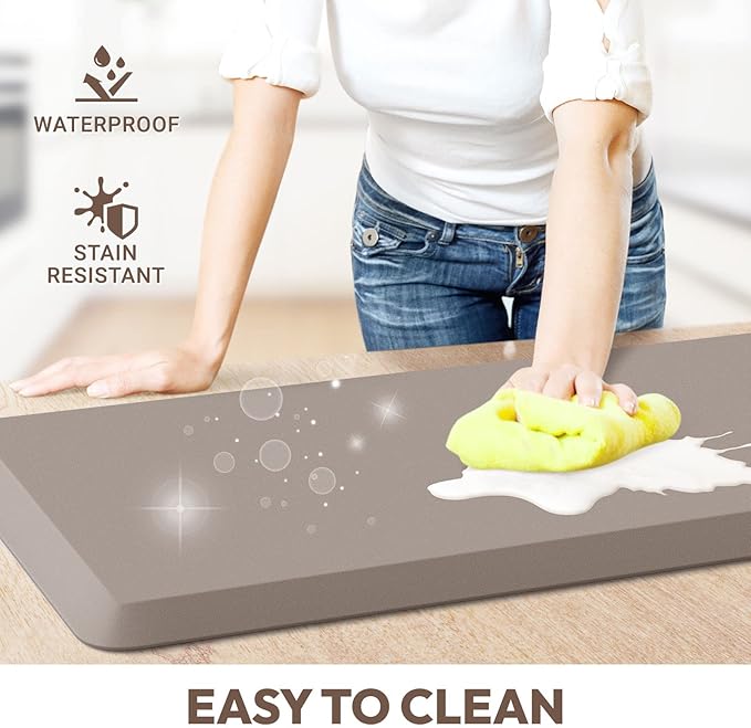 4/5 Inch Thick Kitchen Mat - Cushioned Anti Fatigue Mats for Kitchen Floor - Easy to Clean, Waterproof, Non-Slip Kitchen Rug for Sink, Office, Kitchen (24''x70'' Khaki)