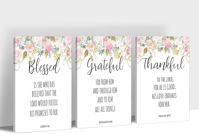 3 Piece Inspirational Canvas Wall Art, Jesus Scripture Wall Art for Religious Wall Decor, Motivational Quotes Flowers Print Picture, Bible Poster Framed Artwork for Christian Office Decor 20”x30”x3Pcs