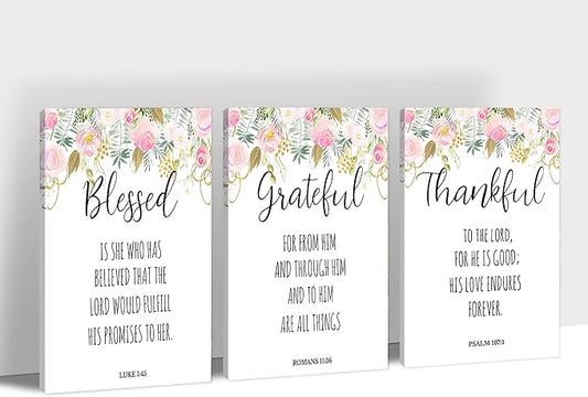 3 Piece Inspirational Canvas Wall Art, Jesus Scripture Wall Art for Religious Wall Decor, Motivational Quotes Flowers Print Picture, Bible Poster Framed Artwork for Christian Office Decor 20”x30”x3Pcs