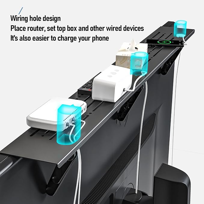 HEEPDD TV Top Shelf, Adjustable Computer Screen Floating Stand for Soundbar Gaming Routers No Drill Steel Monitor Storage Organizer Space Saving Cable Management Rack